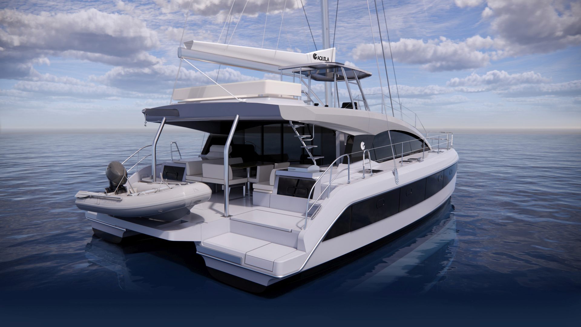 Aquila 45 Sail — vista di poppa con tender